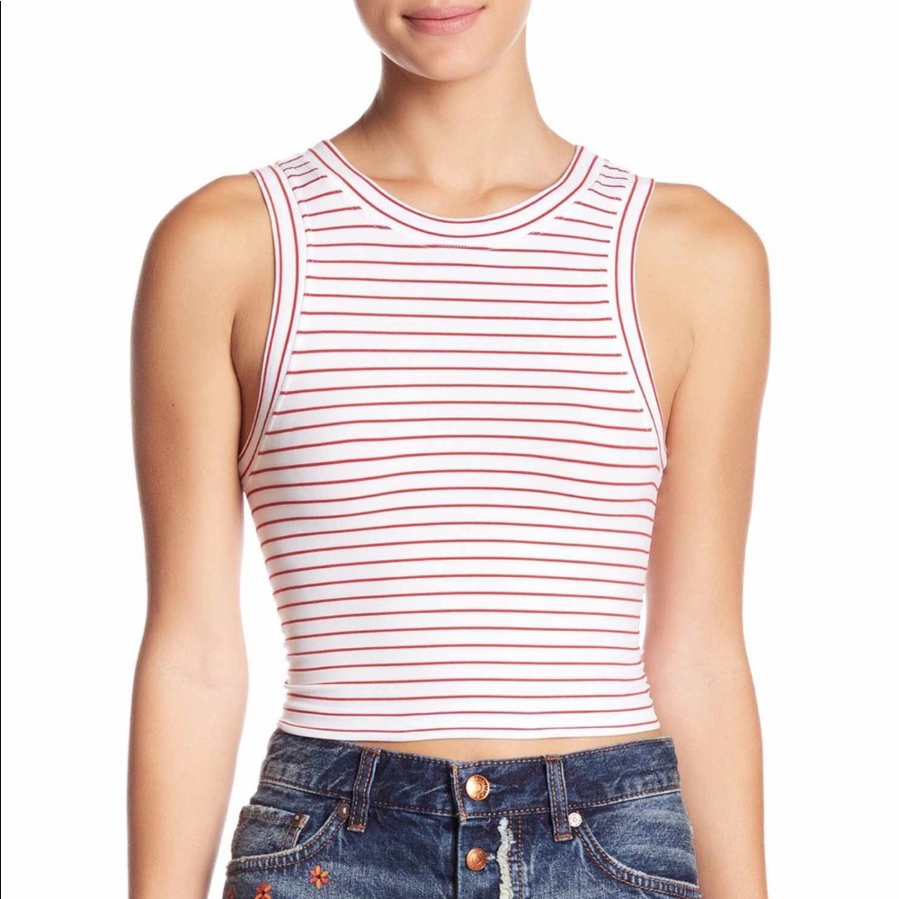 NWT Free People seamless red striped crop tank top- size XS Small